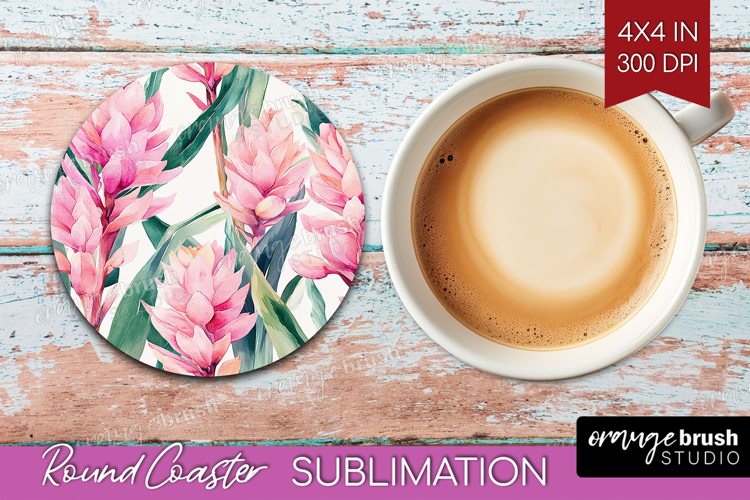 Tropical Flowers Round Coaster - Floral Coaster PNG