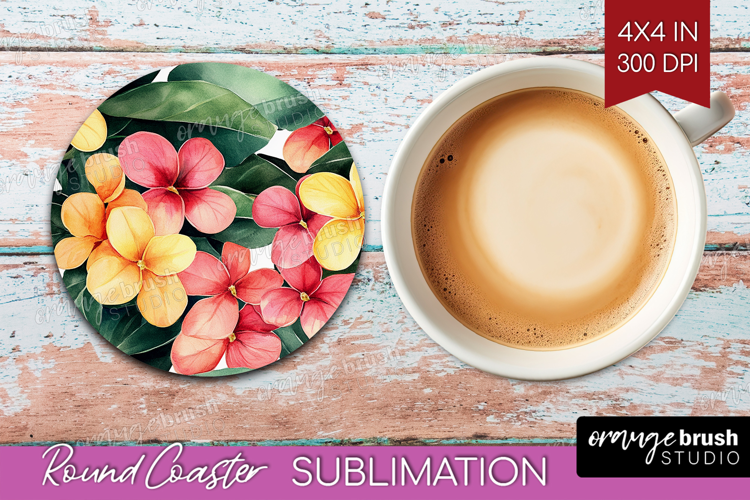 Tropical Flowers Round Coaster - Floral Coaster PNG
