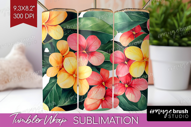Tropical Flowers Tumbler Wrap - Floral Tumbler PNG