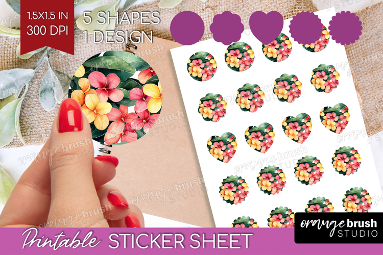 Tropical Flowers Round Sticker - Floral Printable Sticker