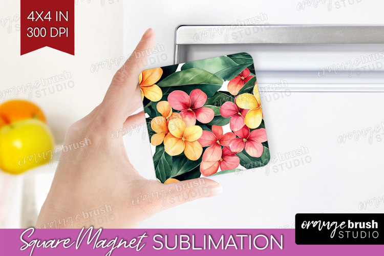 Tropical Flowers Magnet Sublimation - Floral Square Magnet example image 1