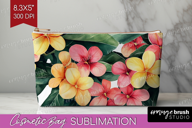 Tropical Flowers Cosmetic Bag - Floral Makeup Bag PNG