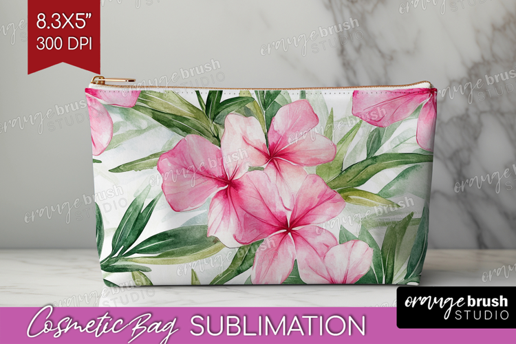 Tropical Flowers Cosmetic Bag - Floral Makeup Bag PNG