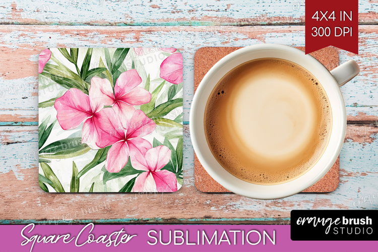 Tropical Flowers Square Coaster - Floral Coaster PNG
