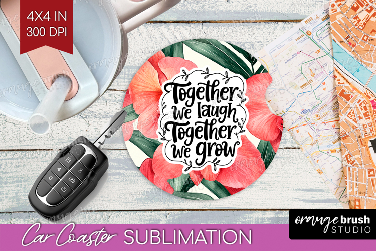 Family Quote Car Coaster - Tropical Flowers Coaster PNG