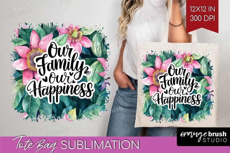 Family Quote Tote Bag - Tropical Flowers Tote Bag PNG