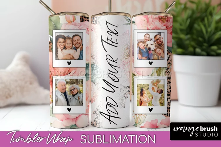 Photo Tumbler Wrap, Floral Picture Frame Tumbler Sublimation