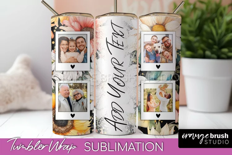 Photo Tumbler Wrap, Floral Picture Frame Tumbler Sublimation