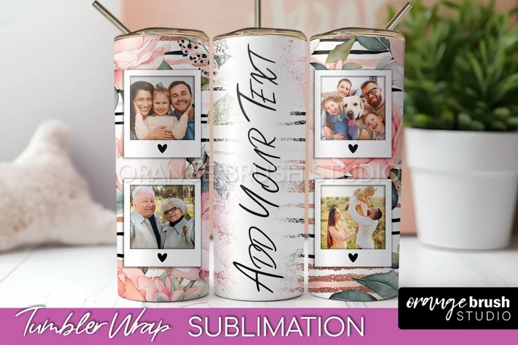 Photo Tumbler Wrap, Floral Picture Frame Tumbler Sublimation