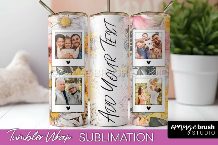Photo Tumbler Wrap, Floral Picture Frame Tumbler Sublimation