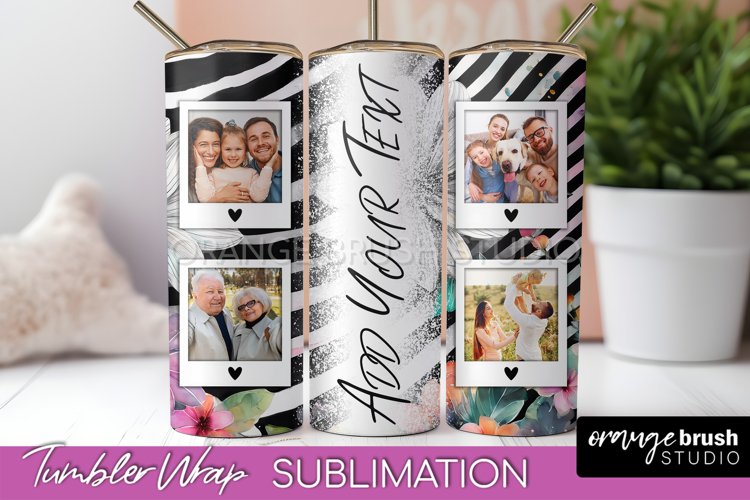Photo Tumbler Wrap, Floral Picture Frame Tumbler Sublimation example image 1