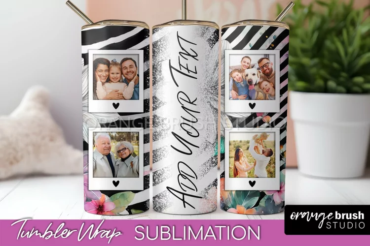 Photo Tumbler Wrap, Floral Picture Frame Tumbler Sublimation
