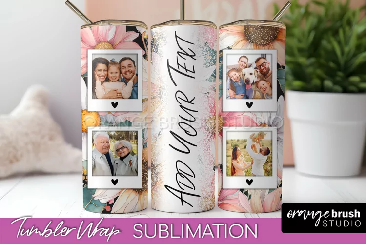 Photo Tumbler Wrap, Floral Picture Frame Tumbler Sublimation