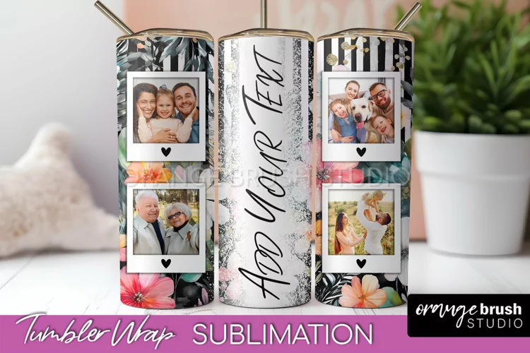 Photo Tumbler Wrap, Floral Picture Frame Tumbler Sublimation