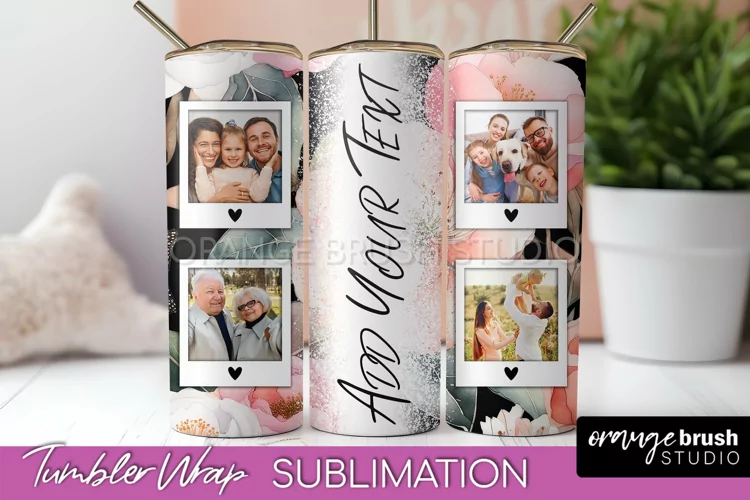 Photo Tumbler Wrap, Floral Picture Frame Tumbler Sublimation