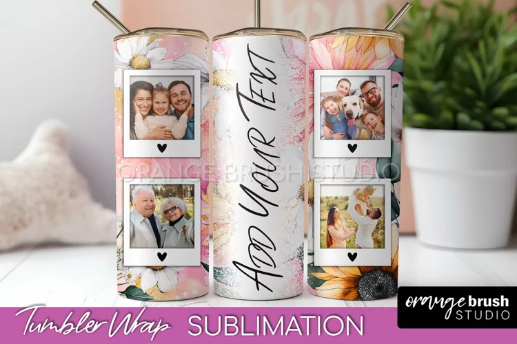 Photo Tumbler Wrap, Floral Picture Frame Tumbler Sublimation