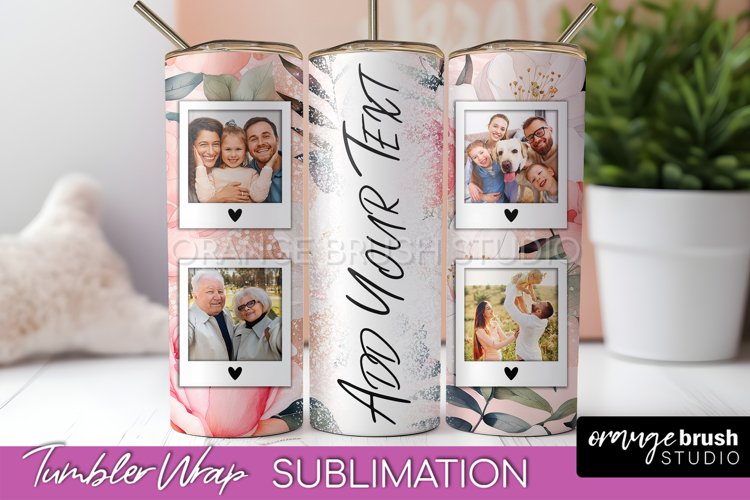 Photo Tumbler Wrap, Floral Picture Frame Tumbler Sublimation example image 1