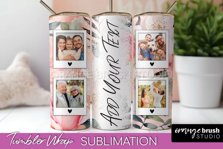 Photo Tumbler Wrap, Floral Picture Frame Tumbler Sublimation