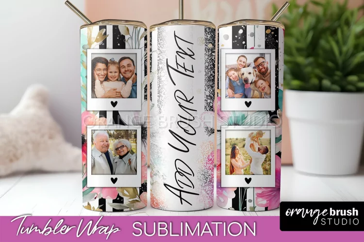 Photo Tumbler Wrap, Floral Picture Frame Tumbler Sublimation