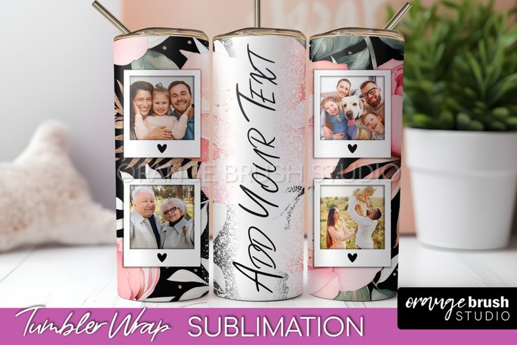 Photo Tumbler Wrap, Floral Picture Frame Tumbler Sublimation example image 1
