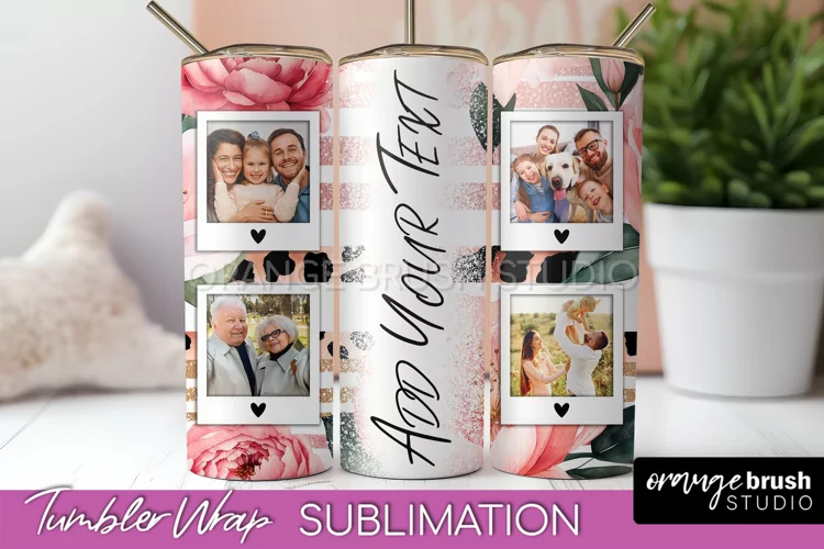 Photo Tumbler Wrap, Floral Picture Frame Tumbler Sublimation