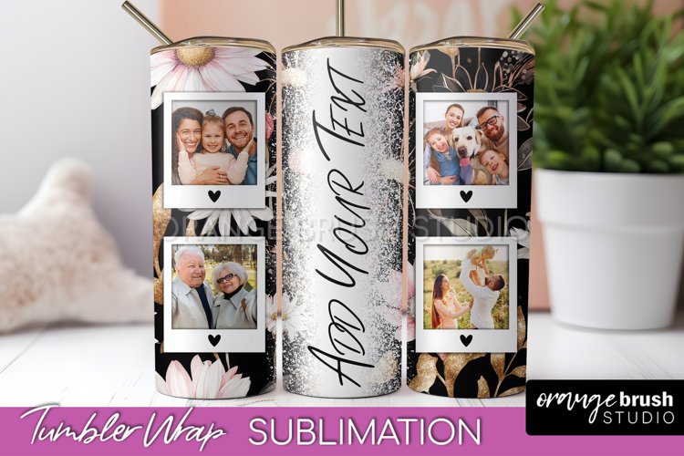 Photo Tumbler Wrap, Floral Picture Frame Tumbler Sublimation example image 1