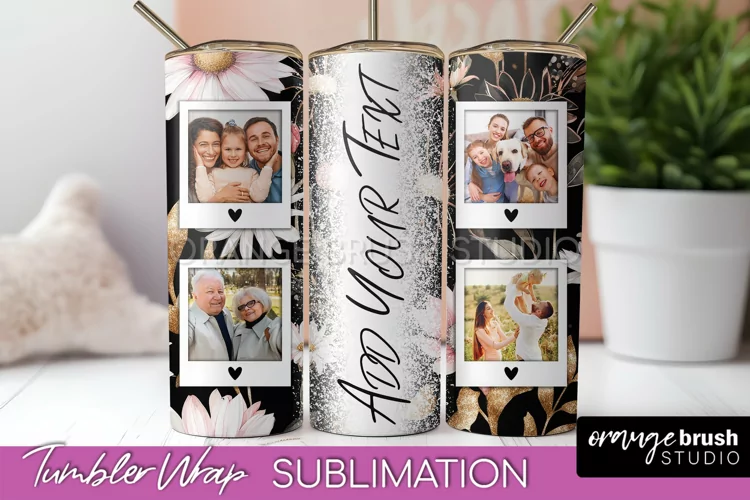 Photo Tumbler Wrap, Floral Picture Frame Tumbler Sublimation