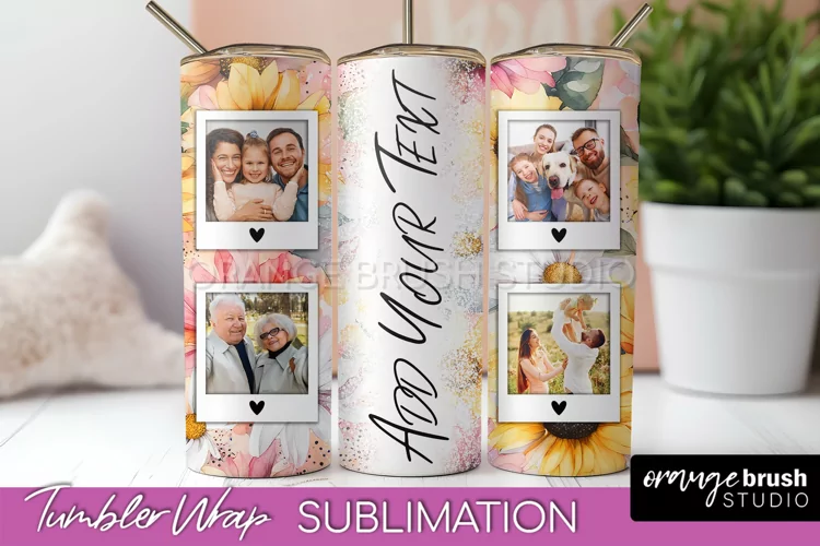 Photo Tumbler Wrap, Floral Picture Frame Tumbler Sublimation
