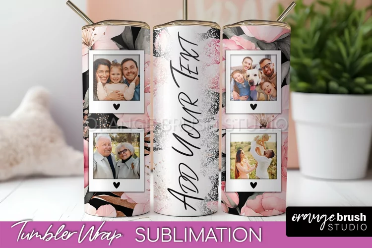 Photo Tumbler Wrap, Floral Picture Frame Tumbler Sublimation
