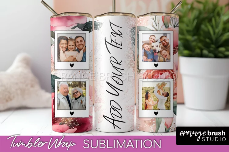 Photo Tumbler Wrap, Floral Picture Frame Tumbler Sublimation