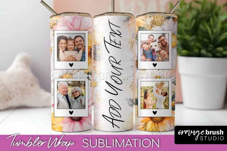 Photo Tumbler Wrap, Floral Picture Frame Tumbler Sublimation