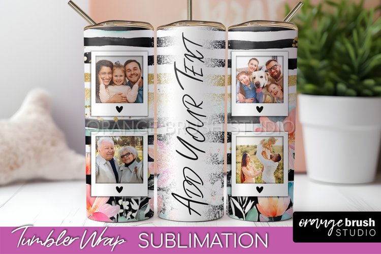 Photo Tumbler Wrap, Floral Picture Frame Tumbler Sublimation example image 1