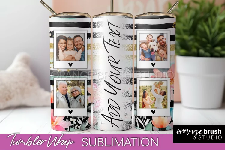Photo Tumbler Wrap, Floral Picture Frame Tumbler Sublimation