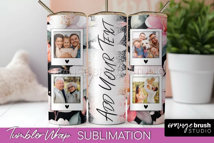 Photo Tumbler Wrap, Floral Picture Frame Tumbler Sublimation