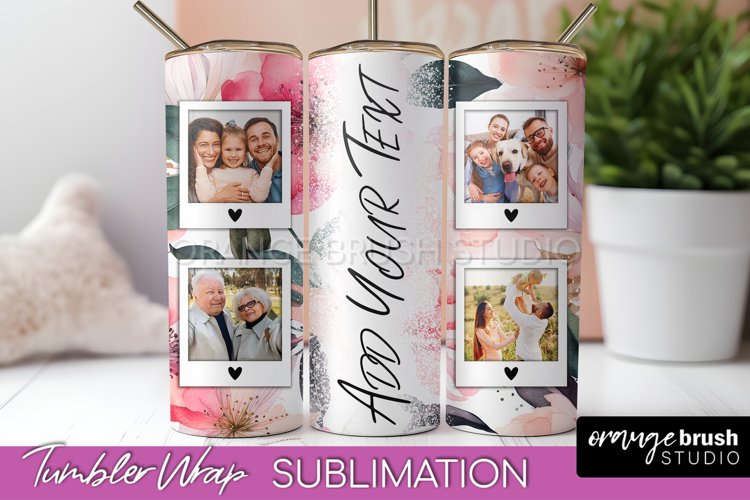 Photo Tumbler Wrap, Floral Picture Frame Tumbler Sublimation example image 1