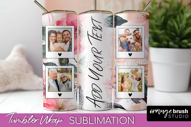 Photo Tumbler Wrap, Floral Picture Frame Tumbler Sublimation
