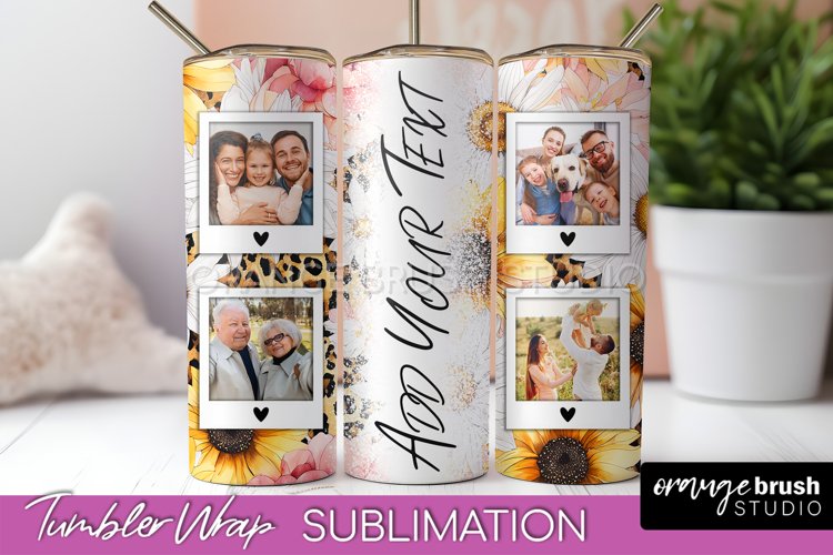 Photo Tumbler Wrap, Floral Picture Frame Tumbler Sublimation example image 1