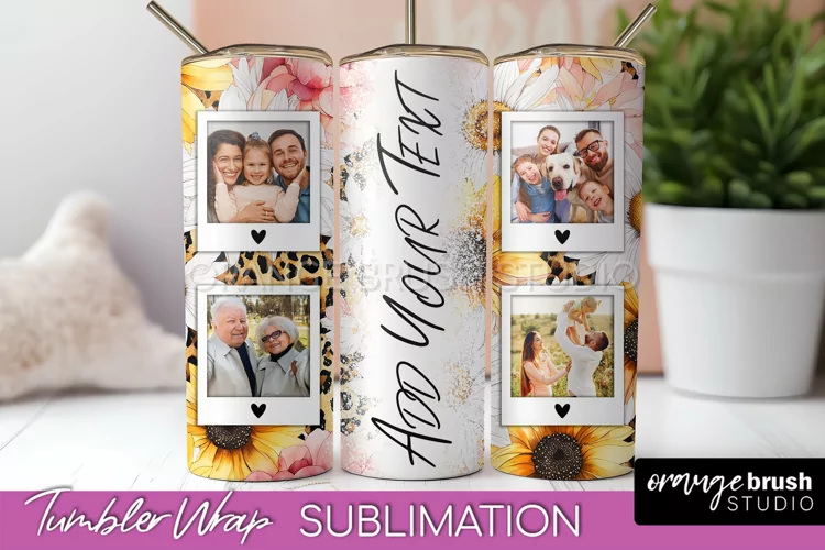 Photo Tumbler Wrap, Floral Picture Frame Tumbler Sublimation