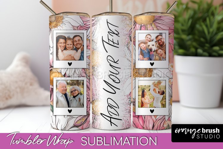 Photo Tumbler Wrap, Floral Picture Frame Tumbler Sublimation example image 1