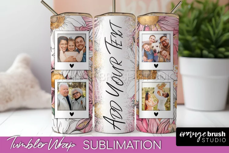 Photo Tumbler Wrap, Floral Picture Frame Tumbler Sublimation