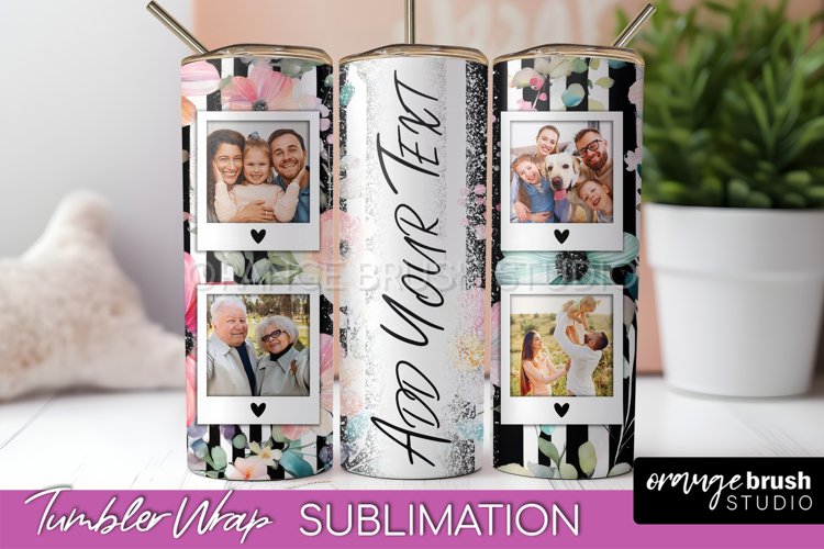 Photo Tumbler Wrap, Floral Picture Frame Tumbler Sublimation example image 1