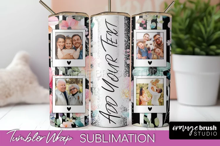 Photo Tumbler Wrap, Floral Picture Frame Tumbler Sublimation