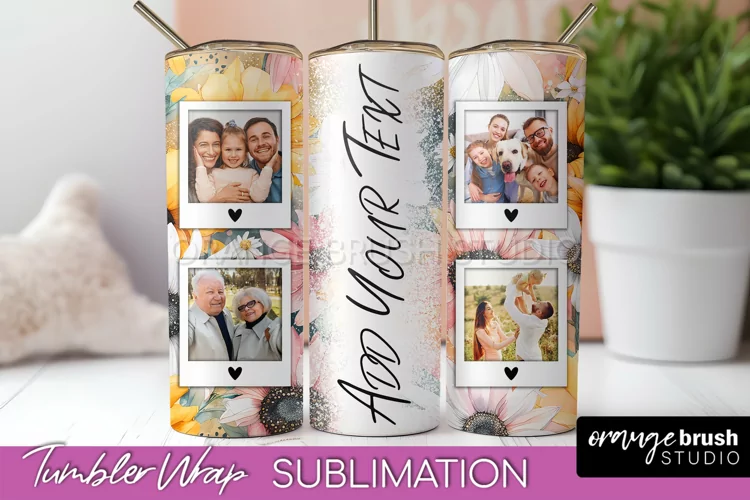 Photo Tumbler Wrap, Floral Picture Frame Tumbler Sublimation