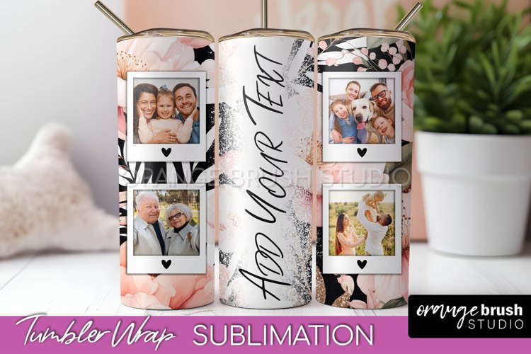 Photo Tumbler Wrap, Floral Picture Frame Tumbler Sublimation example image 1