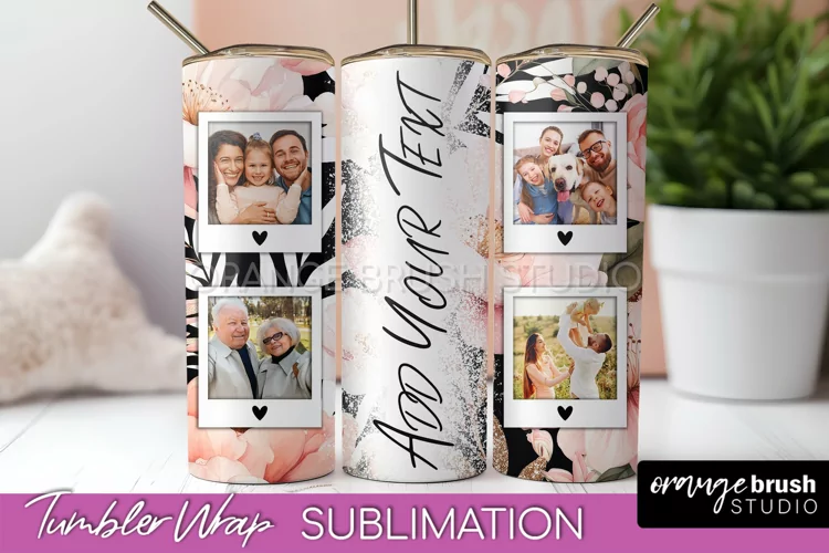 Photo Tumbler Wrap, Floral Picture Frame Tumbler Sublimation