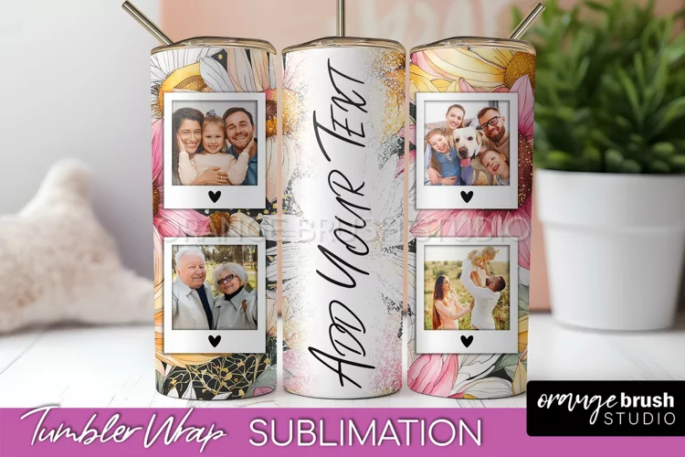 Photo Tumbler Wrap, Floral Picture Frame Tumbler Sublimation