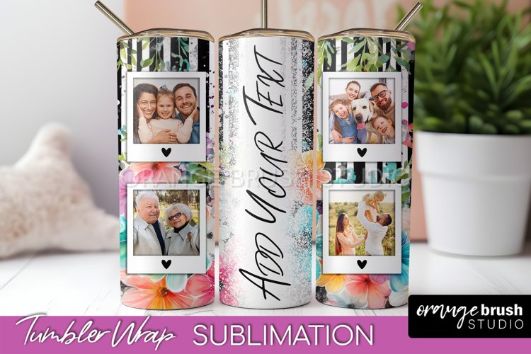 Photo Tumbler Wrap, Floral Picture Frame Tumbler Sublimation example image 1