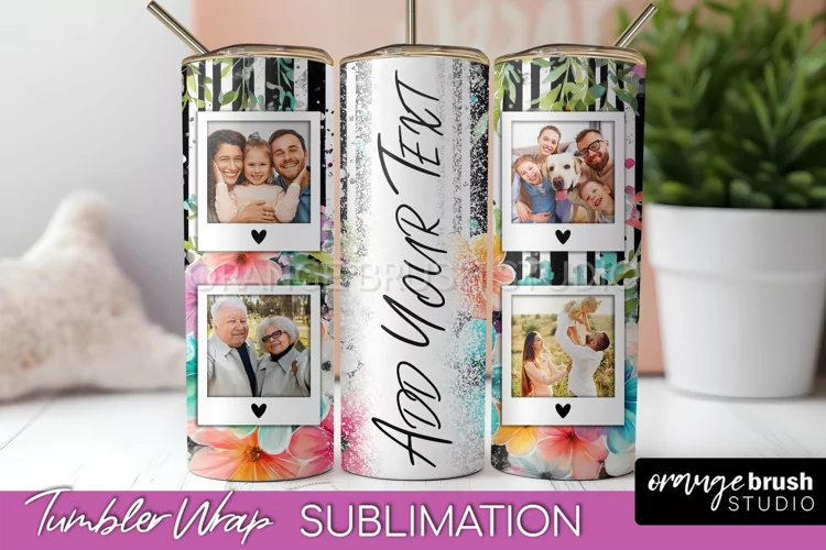 Photo Tumbler Wrap, Floral Picture Frame Tumbler Sublimation