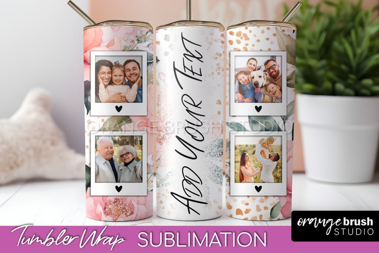 Photo Tumbler Wrap, Floral Picture Frame Tumbler Sublimation example image 1