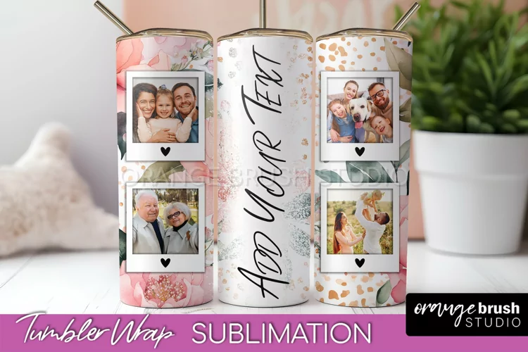 Photo Tumbler Wrap, Floral Picture Frame Tumbler Sublimation